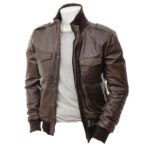 Chocolate Brown Leather Bomber Jacket Men