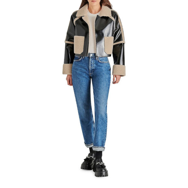 Womens Faux Fur Original Leather Cropped Jacket - Image 4