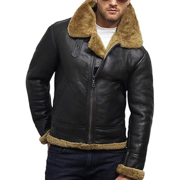 Men's B3 Flying Genuine Shearling Bomber Leather Jacket - Image 2