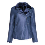 Women's Blue Shearling Moto Jacket
