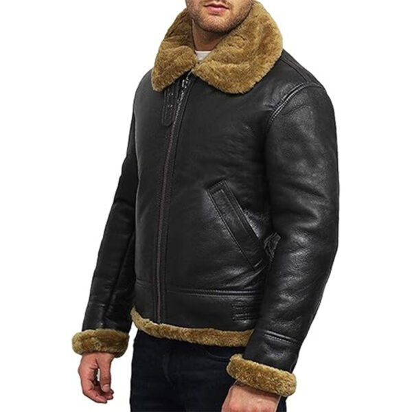 Men's B3 Flying Genuine Shearling Bomber Leather Jacket - Image 3