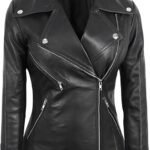Womens Black Leather Moto Jacket