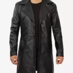 Men’s 3/4 Length Black Lambskin Leather Coat