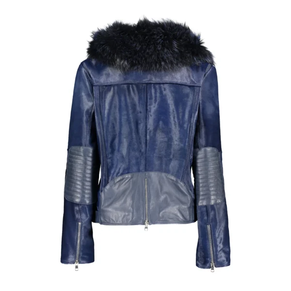 Women's Tara Calf Blue Fur Blue Leather Jacket