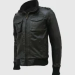 Black Leather Bomber Jacket
