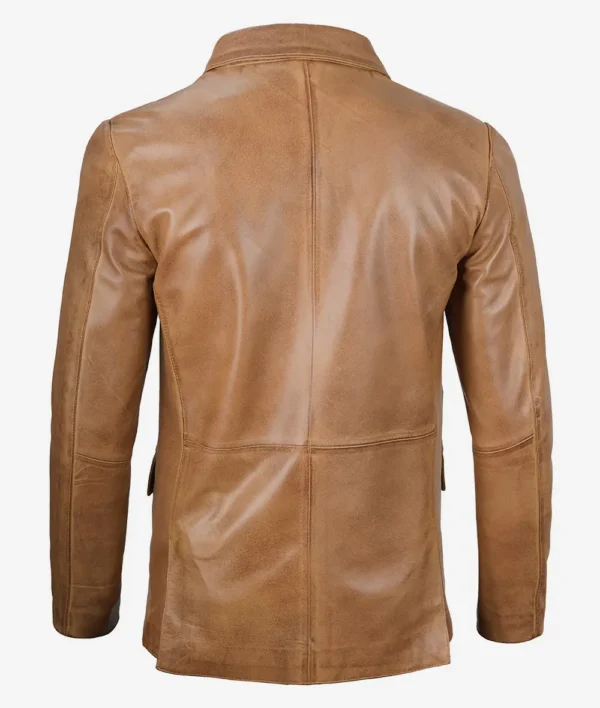 Mens Two Button Camel Brown Leather Blazer