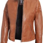 Classic Womens Tan Leather Jacket – Cafe Racer Style
