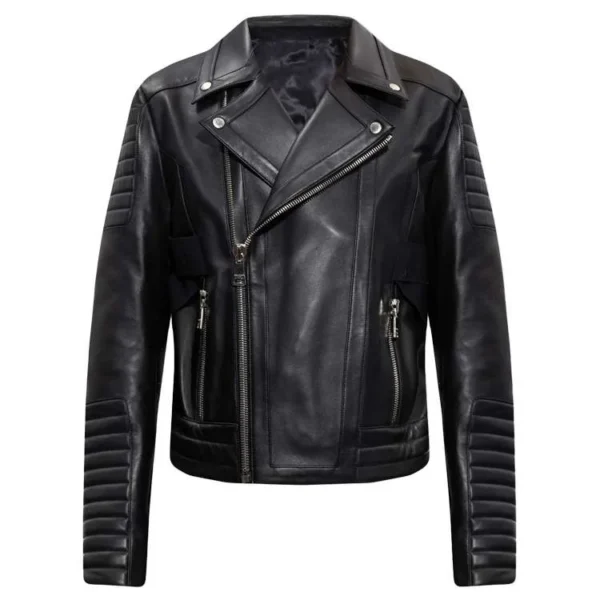ASYMMETRIC ZIP BIKER LEATHER JACKET FOR MEN
