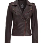 Womens Asymmetrical Moto Jacket – Brown Leather Edition