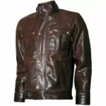 Distressed Men's Brown Leather Motorcycle Jacket