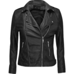 Ember Womens Black Leather Biker Jacket