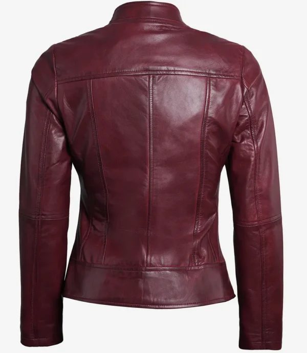 Maroon Cafe Racer Leather Jacket for Women