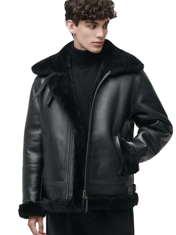Men Aviator Black Leather Jacket