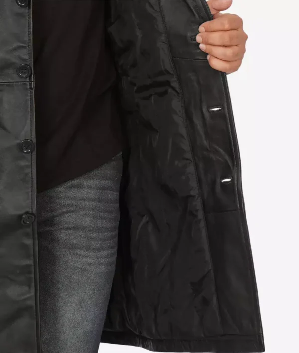 Men’s 3/4 Length Black Lambskin Leather Coat - Image 5