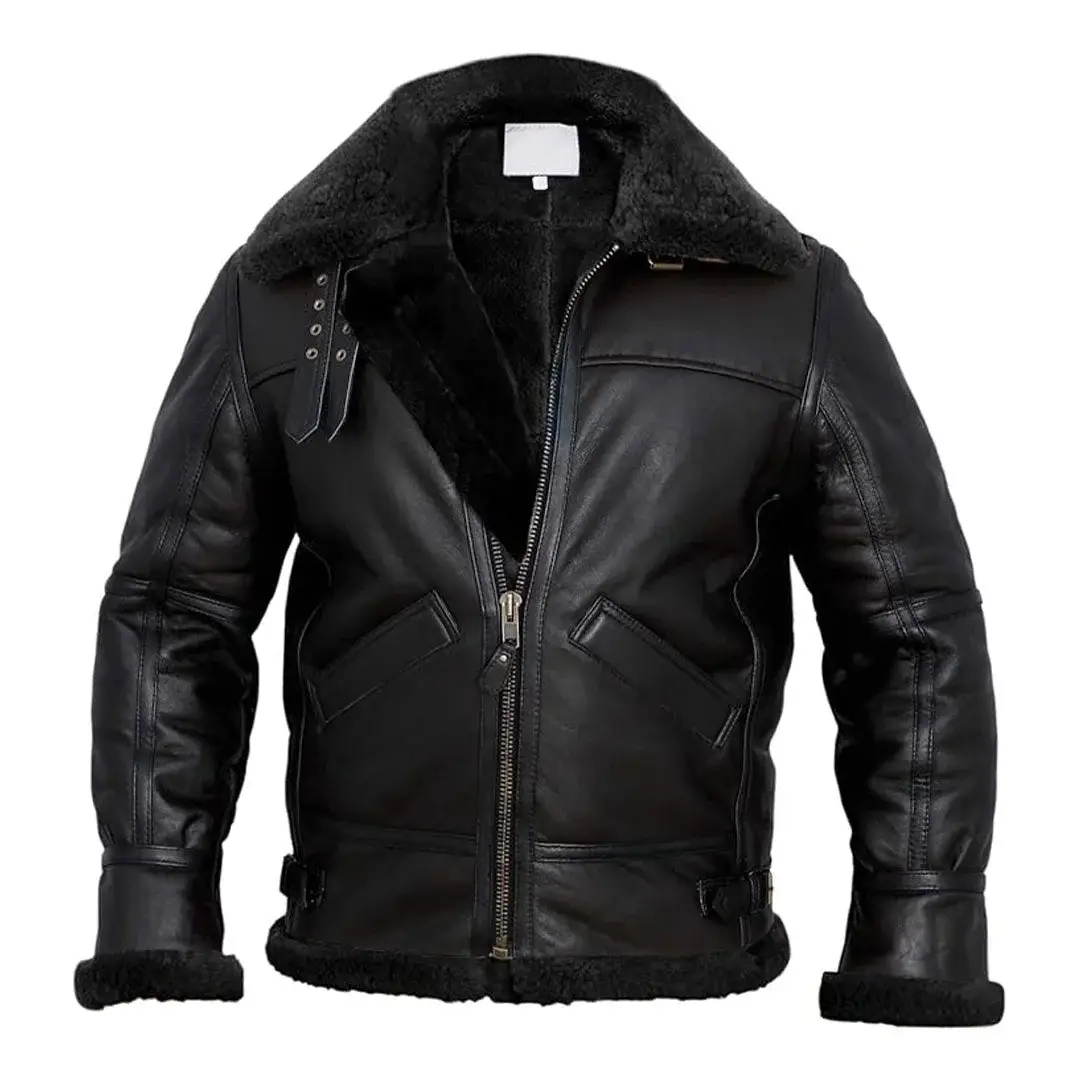 Mens B3 Real Shearling Black Bomber Jacket