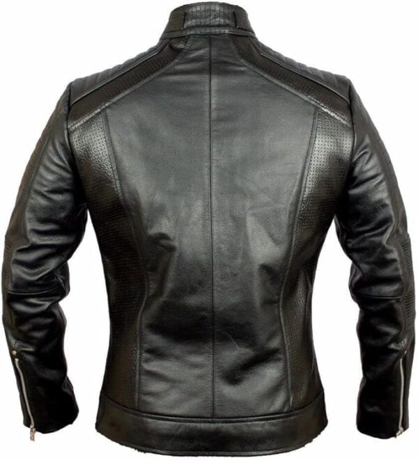 Men Black Cafe Racer Biker Leather Jacket