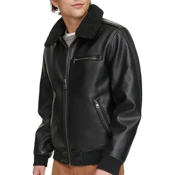 Mens Faux Black Bomber Leather Jacket