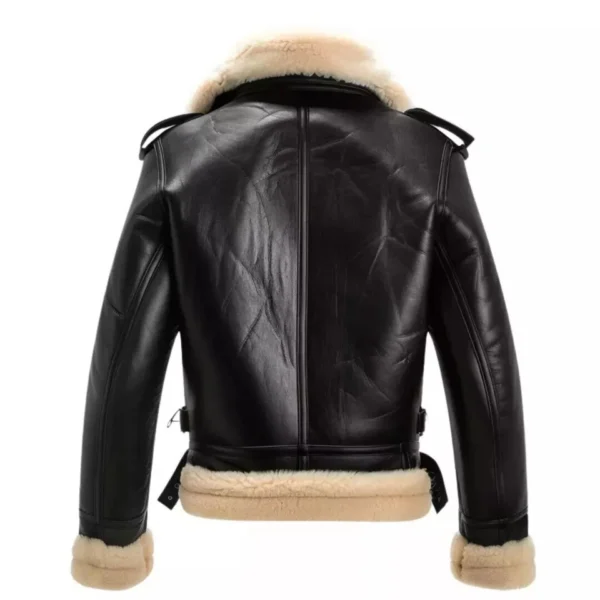 Mens Black Aviator Shearling Bomber Leather Jacket