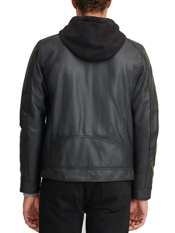 Men’s Faux Leather Jacket with Detachable Hood