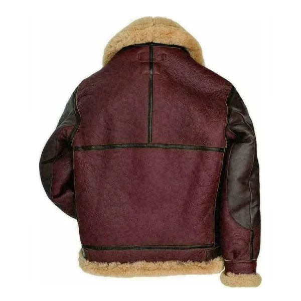 Mens Maroon Fur Shearling Bomber Real Leather Jacket
