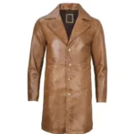 Mens Real Leather Camel Brown Car Coat
