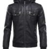 Mens Removable Hood Bomber Leather Jacket