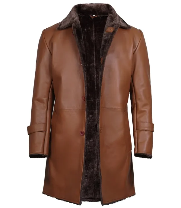 Mens Cognac Shearling Leather Coat