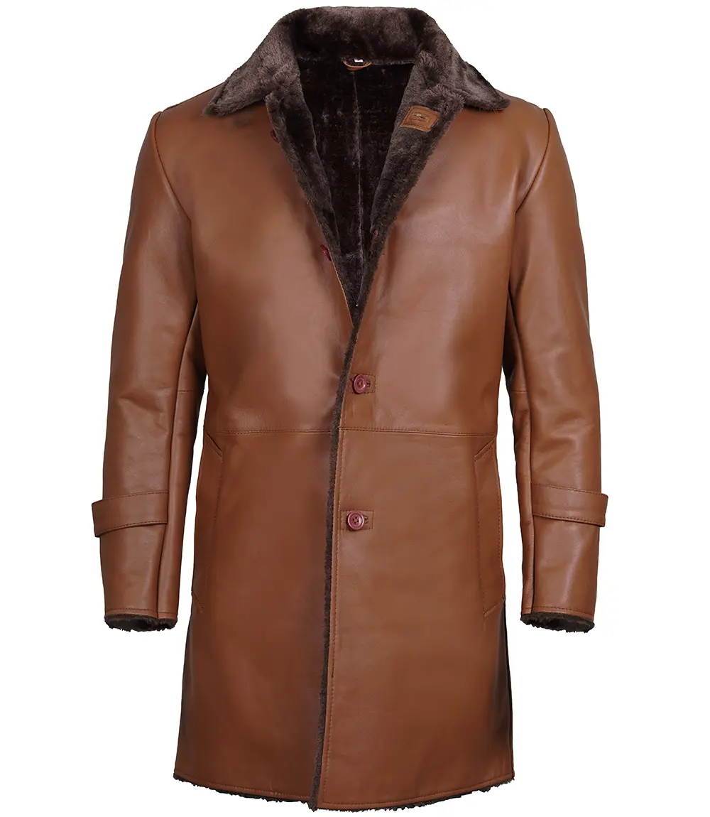 Mens Cognac Shearling Leather Coat