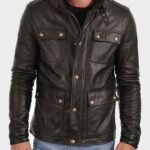 Men’s Black Biker Leather Jacket - Four Pockets