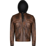 Men’s Dark Brown Leather Jacket With Hood