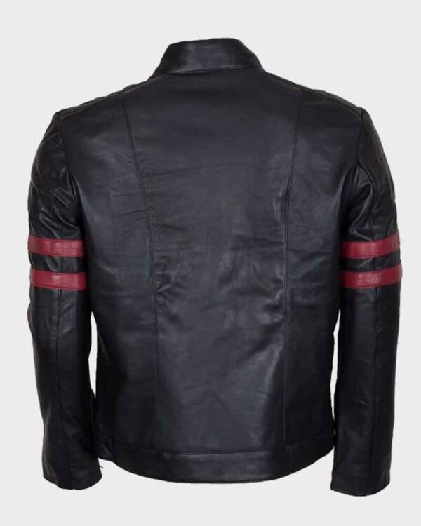 Red striped black moto jacket for men