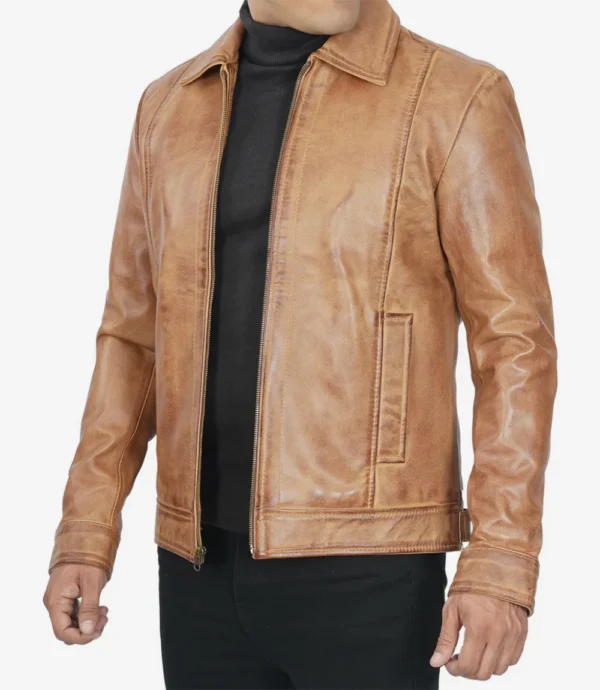 Men's brown leather jacket