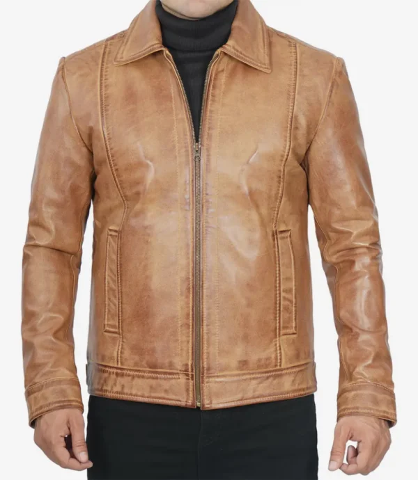 Brown leather jacket for men