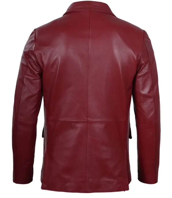 Men's Notch Lapel Maroon Leather Blazer – Two Button