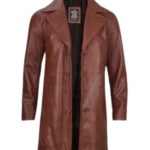 Mens Brown Real Leather Cognac Car Coat