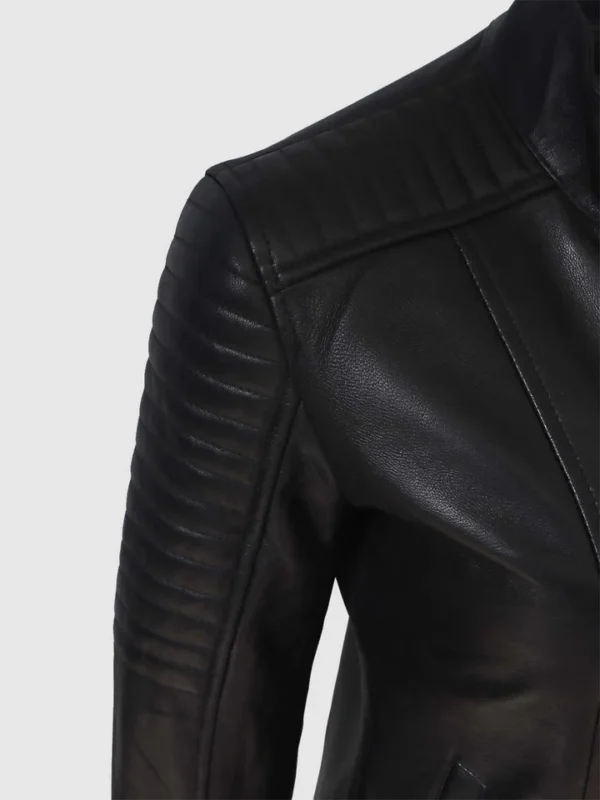 Womens Quilted Cafe Racer Leather Jacket