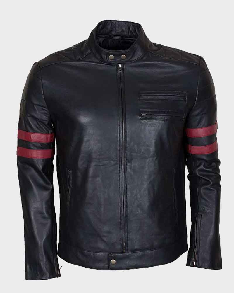 retro black racing jacket with red stripes