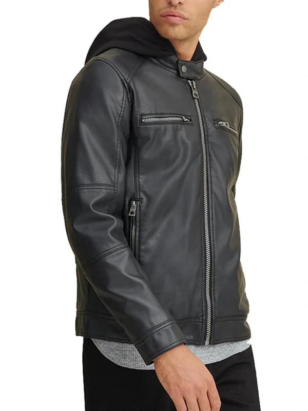 Removable Hooded Faux Leather Jacket for Men