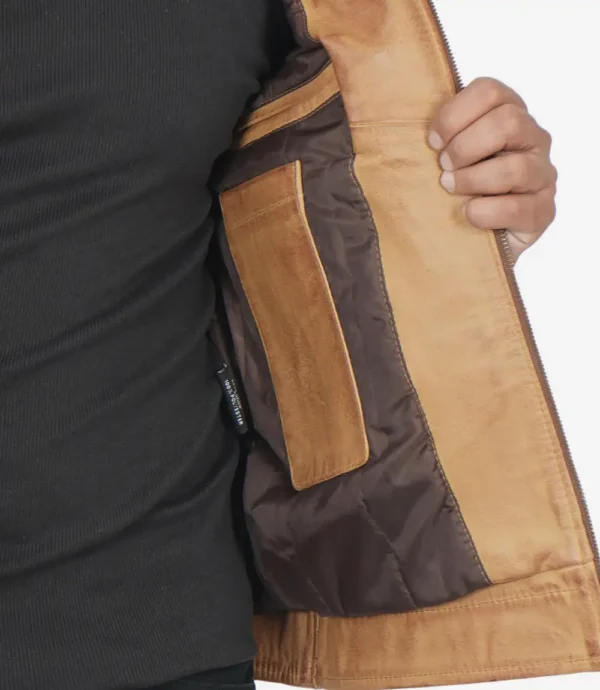 Distressed brown leather jacket
