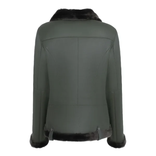 Womens Spanish Merino Shearling Green Leather Jacket