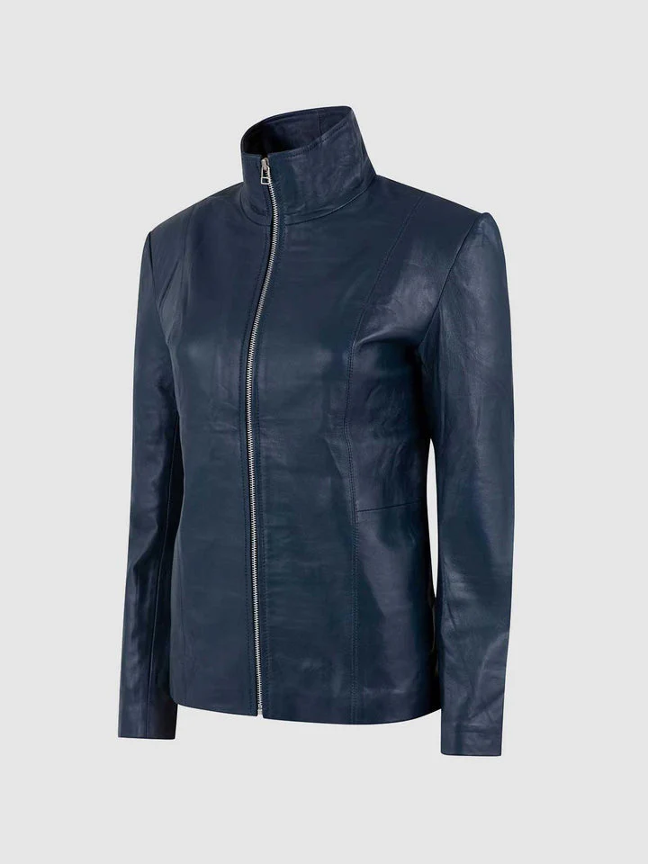 High Collar Women's Leather Jacket