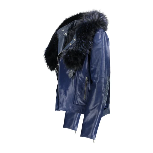 Women's Tara Calf Blue Fur Blue Leather Jacket