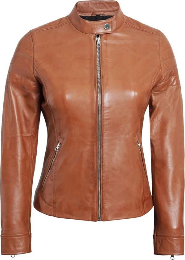 Stylish Women's Tan Leather Jacket