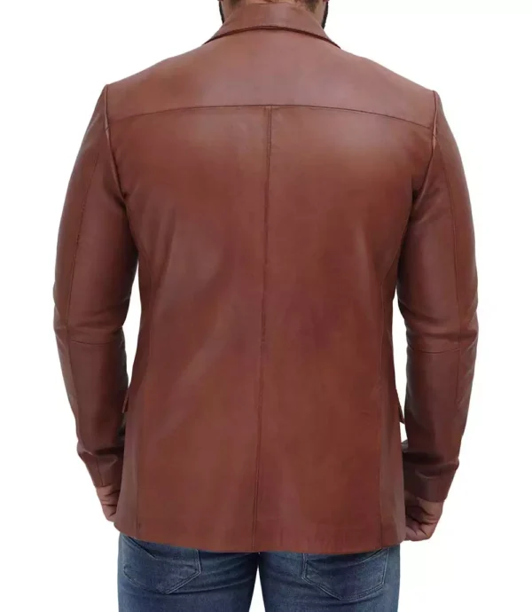 Tan leather blazer with two buttons