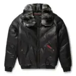 Mens Black Leather V Bomber Jacket