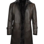 Men's Dark Brown Shearling Leather Coat - 3/4 Length
