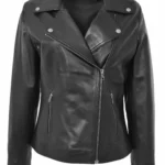 Womens Genuine Black Leather Biker Jacket