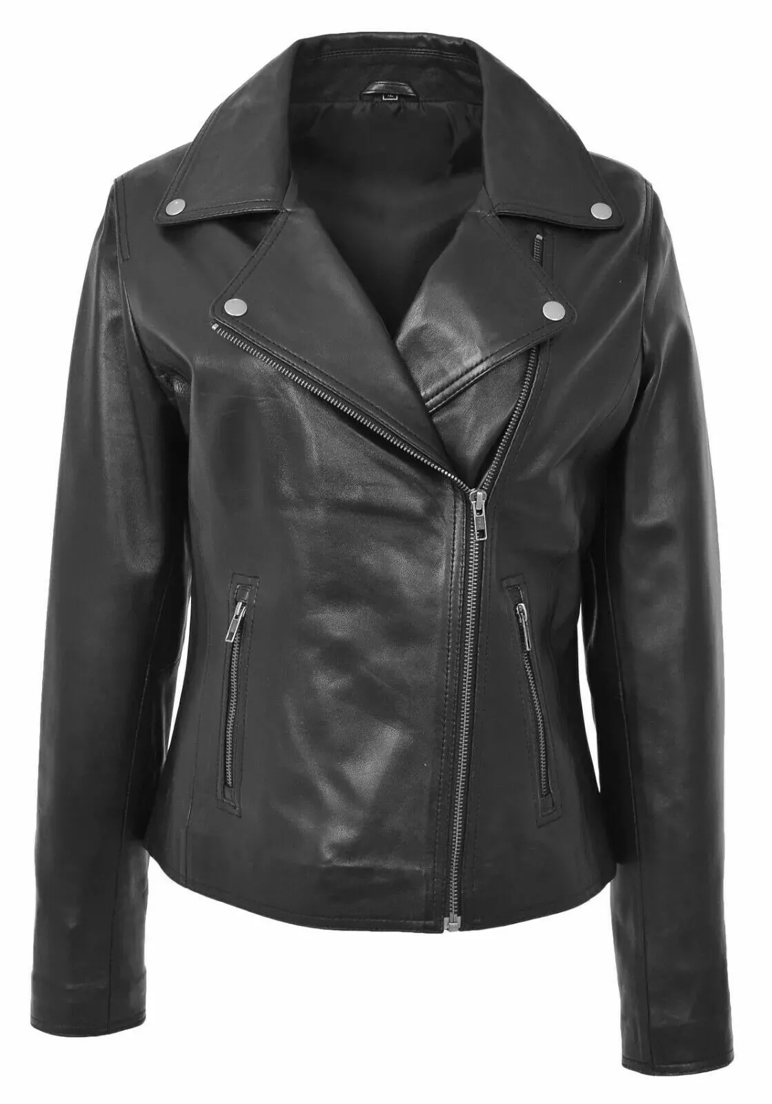 Womens Genuine Black Leather Biker Jacket