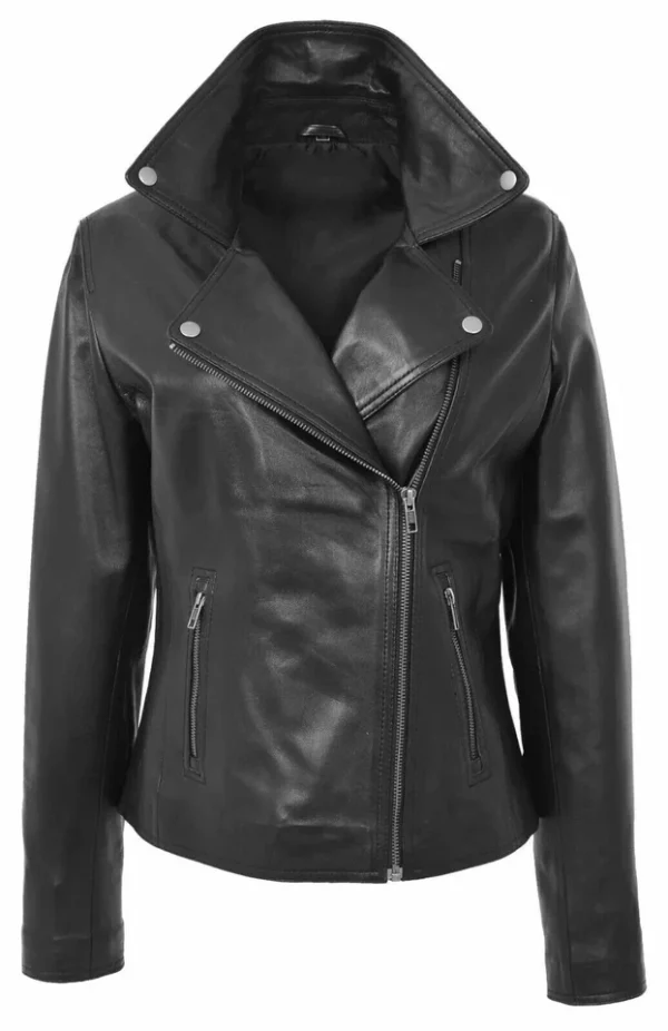 Womens Genuine Black Leather Biker Jacket