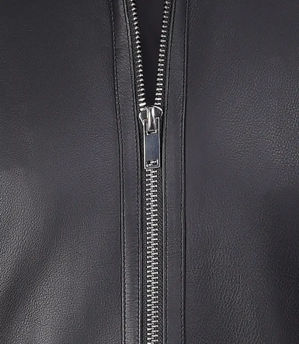 Slim fit black café racer leather jacket
